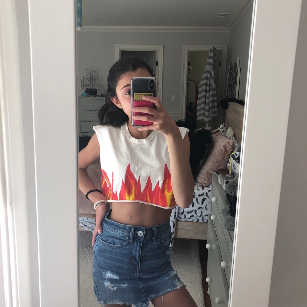 White crop top with Fire pattern
